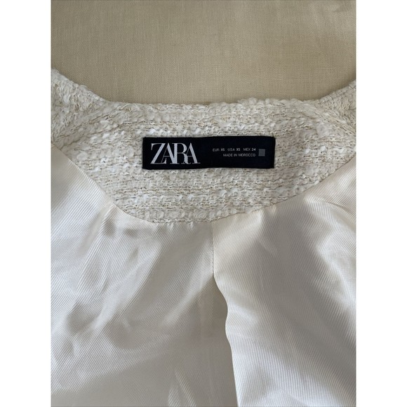 ZARA White & Gold Tweed Textured Double Breasted Jacket  Blazer Frock Coat XS - Picture 4 of 7